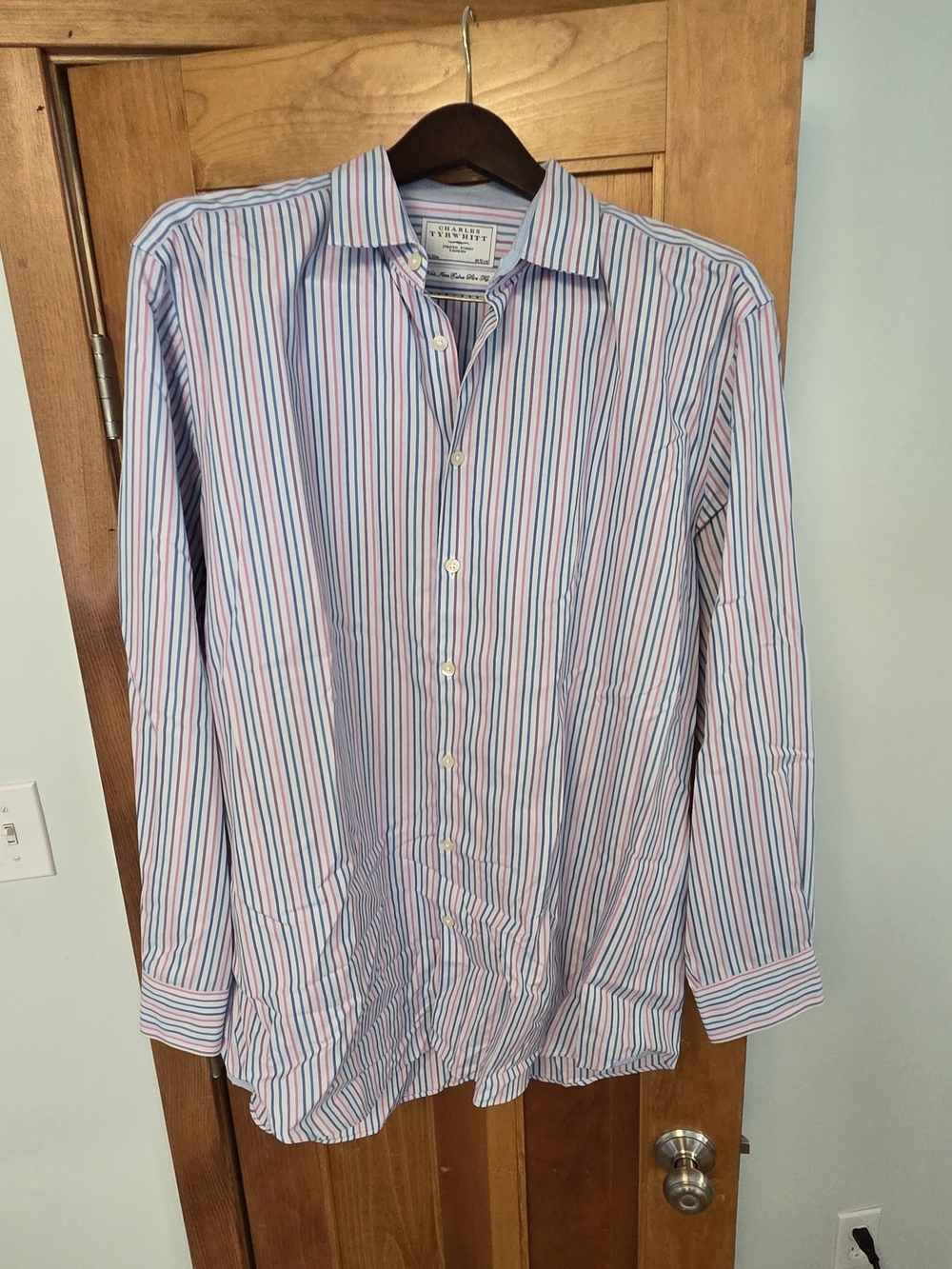 Charles Tyrwhitt Men's Long-Sleeve Multi-Stripe Dress Shirt - Blue/Pink